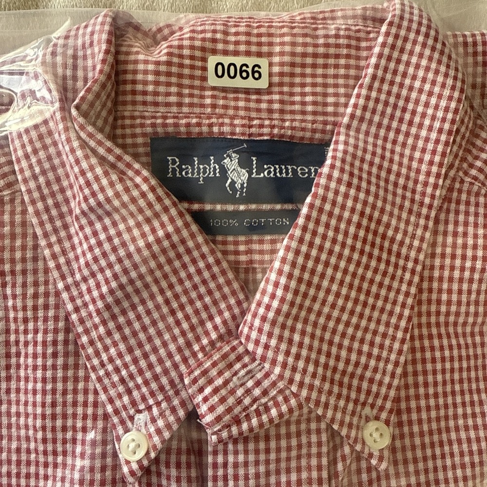 Ralph Lauren Blue Label VTG Shirt Mens L Red Checkered Slim Preppy Button Down - Picture 14 of 14